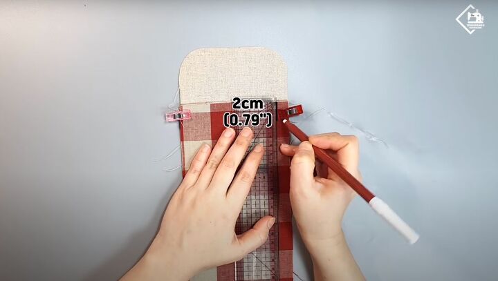 how to sew a cute practical diy card wallet from scratch, Measuring in from the seam