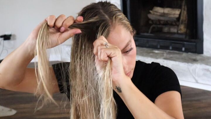 4 cute hairstyles with wet hair for when you re in a rush, Sectioning hair into two