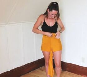 how to make a multi way wrap that can be a top shorts or skirt, Wrapping the shorts around the waist