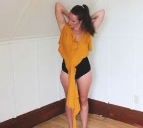 how to make a multi way wrap that can be a top shorts or skirt, Tying the straps around the neck
