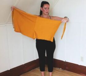 how to make a multi way wrap that can be a top shorts or skirt, Folding the DIY wrap in half