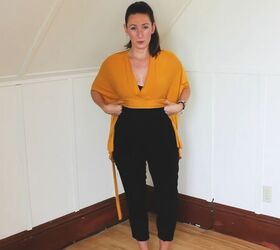 how to make a multi way wrap that can be a top shorts or skirt, Draping the fabric over the shoulders