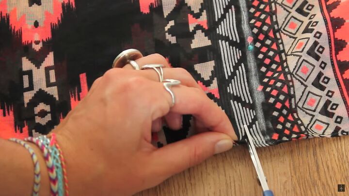 how to make a diy kimono scarf in 5 quick simple steps, Cutting an inch away from the chalk line