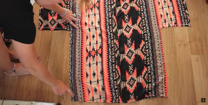 how to make a diy kimono scarf in 5 quick simple steps, How to turn a large scarf into a kimono