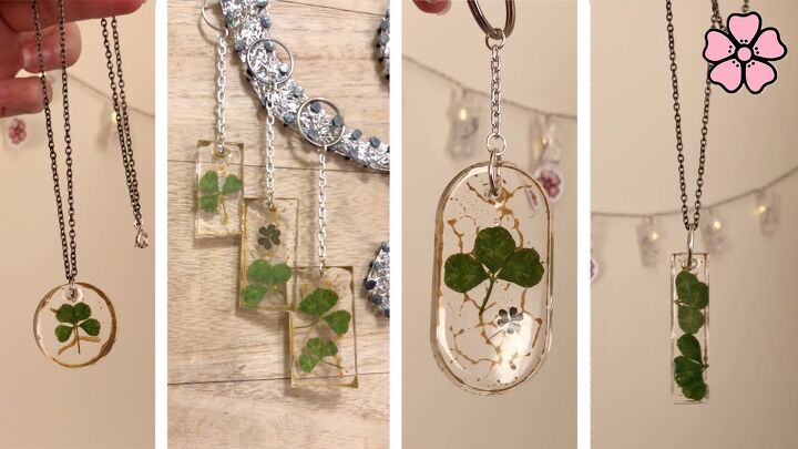 how to easily make lucky resin flower jewelry using clovers, Resin flower jewelry with clovers