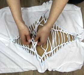 how to create a diamond with t shirt cutting weaving braiding, T shirt weaving instructions