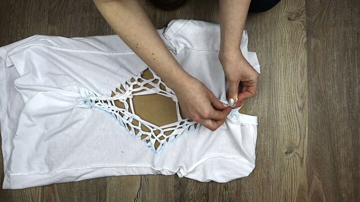 how to create a diamond with t shirt cutting weaving braiding, T shirt weaving tutorial