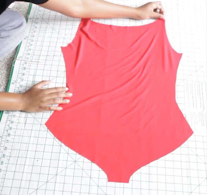 how to make a bodysuit with cute off the shoulder ruffles, Cutting out the bodysuit sewing pattern