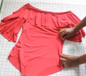 how to make a bodysuit with cute off the shoulder ruffles, Hemming the edges
