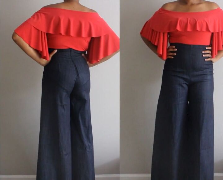 how to make a bodysuit with cute off the shoulder ruffles, Make your own bodysuit