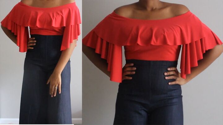how to make a bodysuit with cute off the shoulder ruffles, How to make a bodysuit