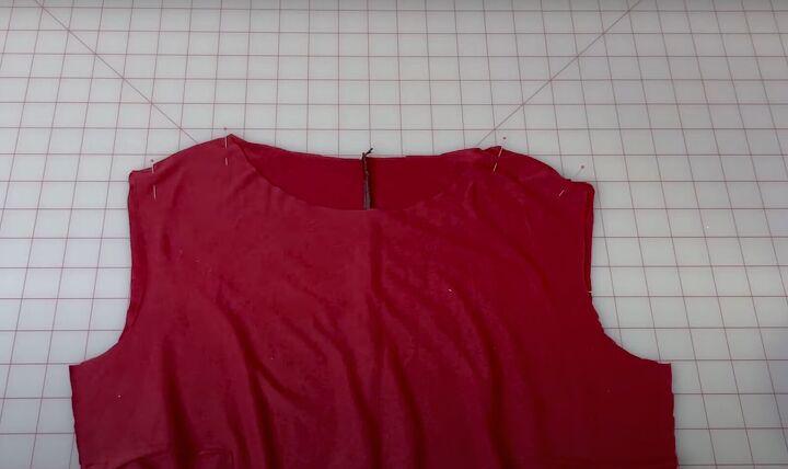 how to sew a mini dress with long sleeves in 8 simple steps, Pinning the shoulder seams ready to sew