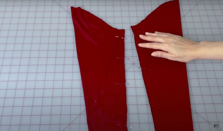 how to sew a mini dress with long sleeves in 8 simple steps, Pinning the sleeves ready to sew