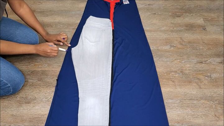 how to make a jumpsuit out of a long dress quickly easily, Tracing the pattern of the pants