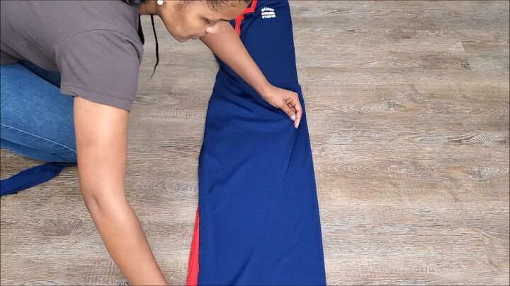 how to make a jumpsuit out of a long dress quickly easily, Folding the pattern to the other side