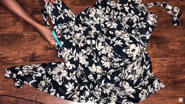 how to make a sexy diy crop top skirt set from an old blouse, Cutting out the button placket