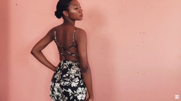 how to make a sexy diy crop top skirt set from an old blouse, DIY crop top and skirt from the back