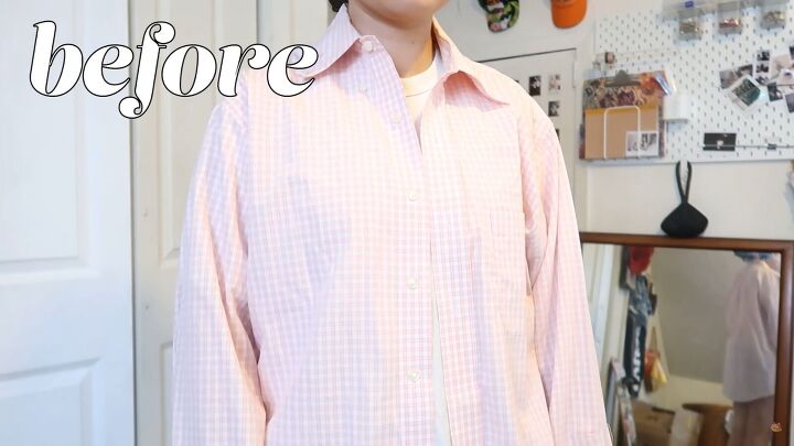 how to make a cute diy off shoulder dress out of a men s shirt, Men s button up shirt before the DIY