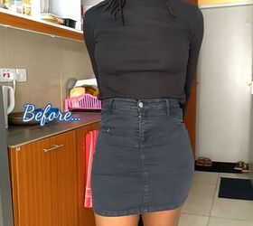 how to add eyelets to fabric to create a cool denim skirt design, Denim skirt before the DIY