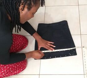 how to add eyelets to fabric to create a cool denim skirt design, Marking the placement of the eyelets