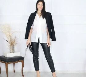 how to wear a structured blazer 7 on trend black blazer outfits, ow to wear a black blazer with faux leather pants