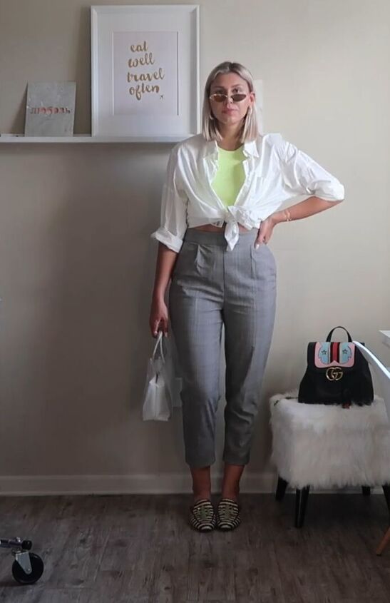 how to wear neon 1 neon yellow top 10 cute outfit ideas, Knotting a white shirt over a neon top
