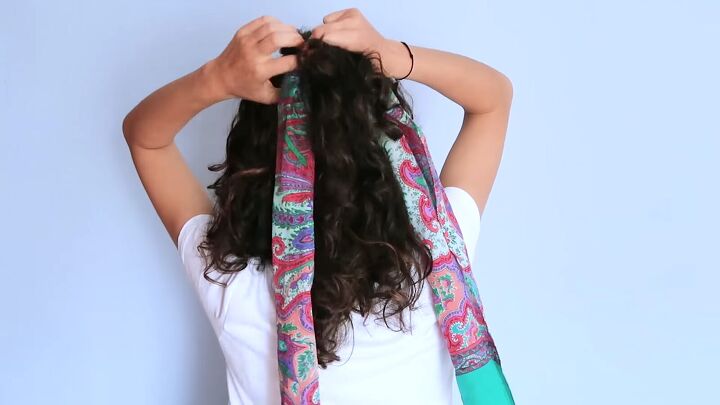 how to braid a scarf into hair for a quick easy summer hairstyle, Braiding a scarf into hair