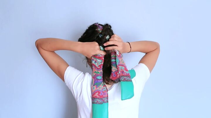 how to braid a scarf into hair for a quick easy summer hairstyle, How to French braid with a scarf