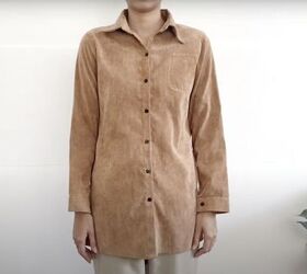 how to make a jacket from old clothes with faux sherpa lining, Old corduroy shirt before the DIY