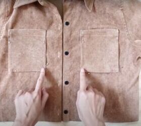 how to make a jacket from old clothes with faux sherpa lining, Attaching the pockets to the DIY jacket
