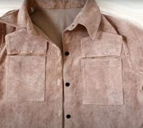 how to make a jacket from old clothes with faux sherpa lining, Sewing the pocket flaps to the DIY jacket