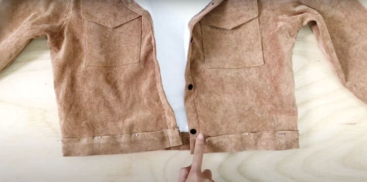 how to make a jacket from old clothes with faux sherpa lining, Attaching the waistband to the DIY corduroy jacket