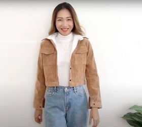 how to make a jacket from old clothes with faux sherpa lining, DIY corduroy jacket