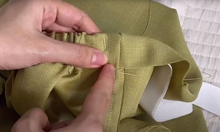 how to make a cute diy skirt top you can wear in 2 different ways, Sewing down the garter tape