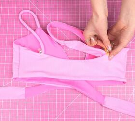 how to make a wrap bikini top with a unique asymmetrical design, Sewing the thick strap