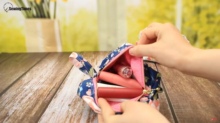 how to sew a cute diy cosmetic bag for carrying makeup, DIY cosmetic bag with makeup