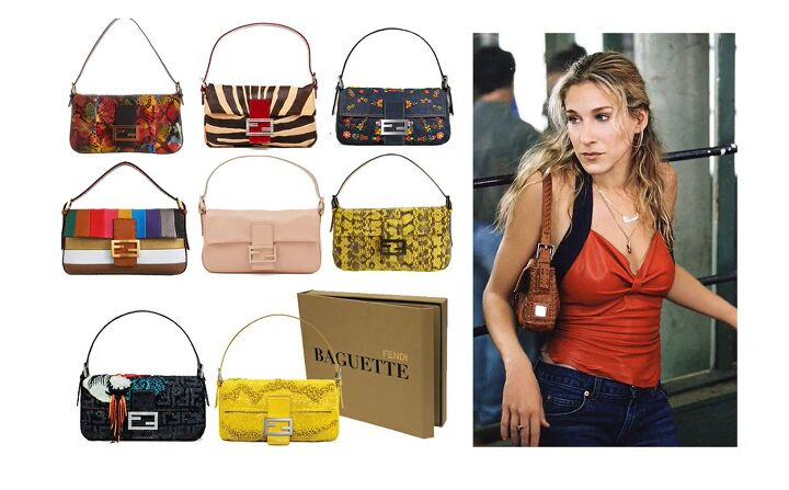 how to style 90s and y2k purses 5 cute purses outfit ideas, Carrie Bradshaw with her Fendi baguette