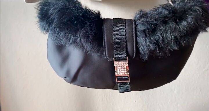how to style 90s and y2k purses 5 cute purses outfit ideas, Black satin handbag with faux fur and sparkles