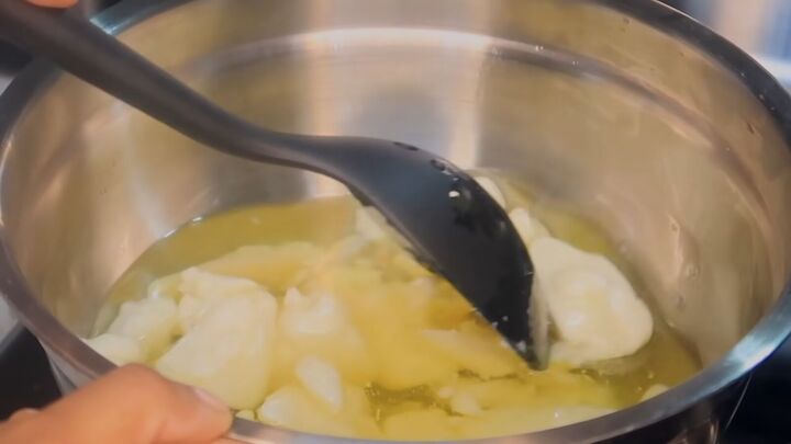 how to make a diy whipped butter for hair skin nails more, Melting the ingredients in a double boiler