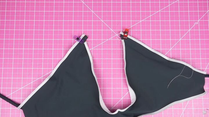 how to make your own swimsuit with a sexy cutout keyhole design, Inserting the straps into the bust piece