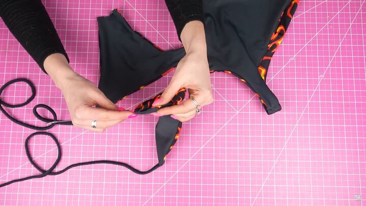 how to make your own swimsuit with a sexy cutout keyhole design, Making the criss cross design with the straps