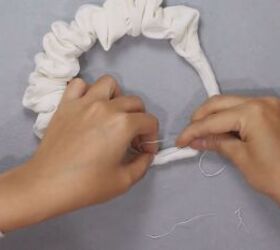 how to make a cute diy scrunchie headband with linen fabric, Finishing up the scrunchie headband