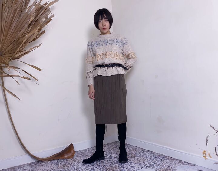 5 cute easy sweater outfit ideas how to style a fair isle sweater, Easy sweater and skirt outfit