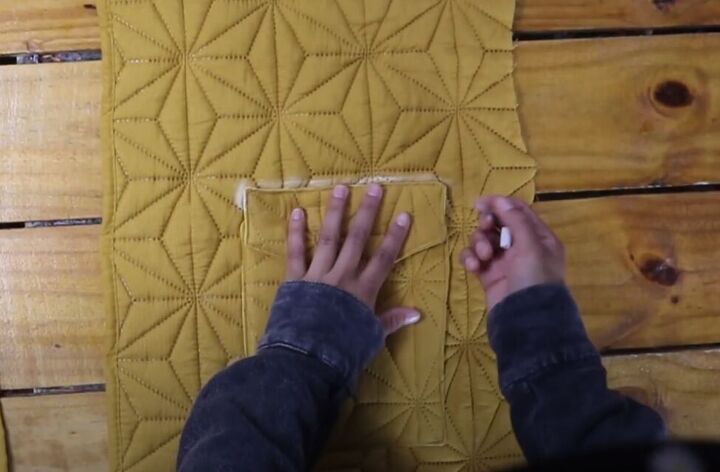 how to make a quilted jacket for spring using a thrift store blanket, Marking the pocket position