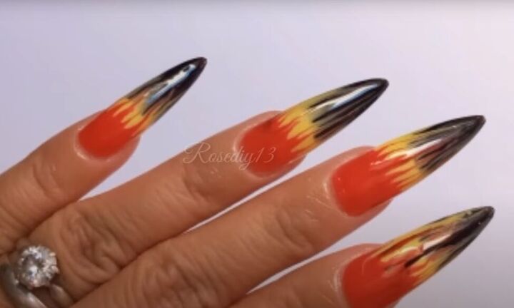 how to do easy diy gel nail art in fiery orange yellow black, Easy DIY gel nail art
