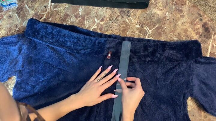 how to make fuzzy cozy pajamas out of a 16 walmart blanket, Folding over the top for the waistband