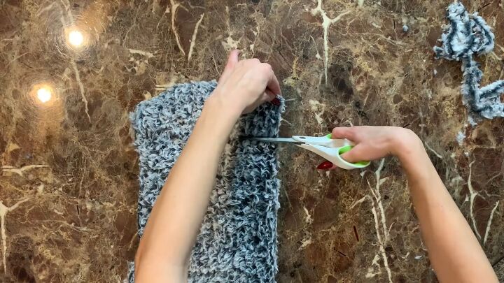 how to sew a hoodie out of a fluffy sherpa blanket from walmart, Cutting the neckline