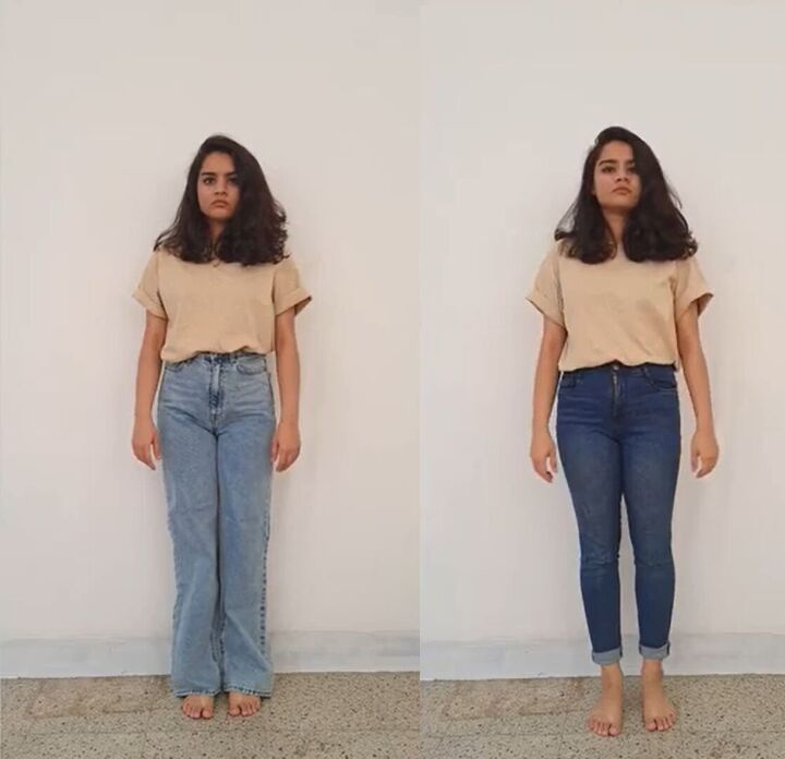 how to dress to look taller 10 essential petite style tips tricks, Dark wash vs light wash jeans