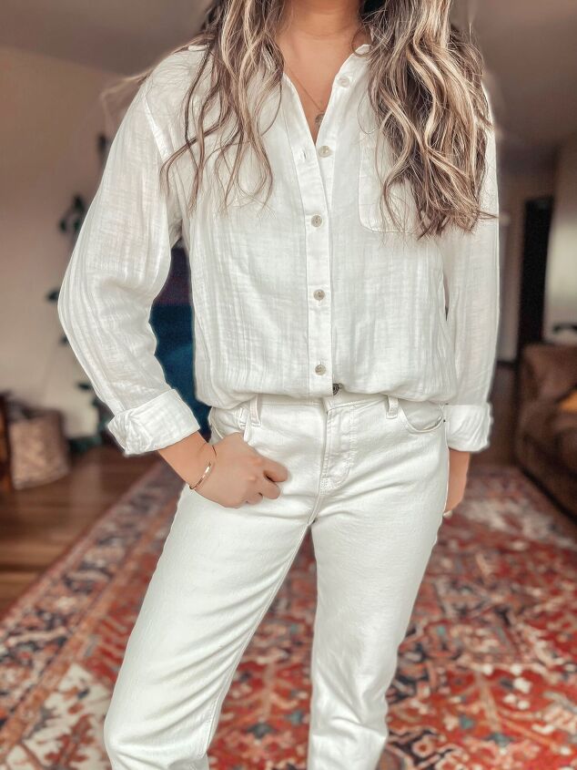 4 casual ways to wear a white 100 cotton button up top 2 for spring