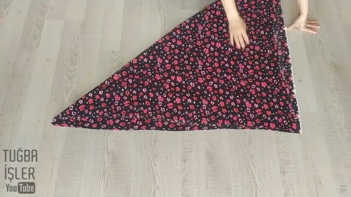 how to sew an a line dress without a pattern in 4 simple steps, Fold the corner to make a triangle